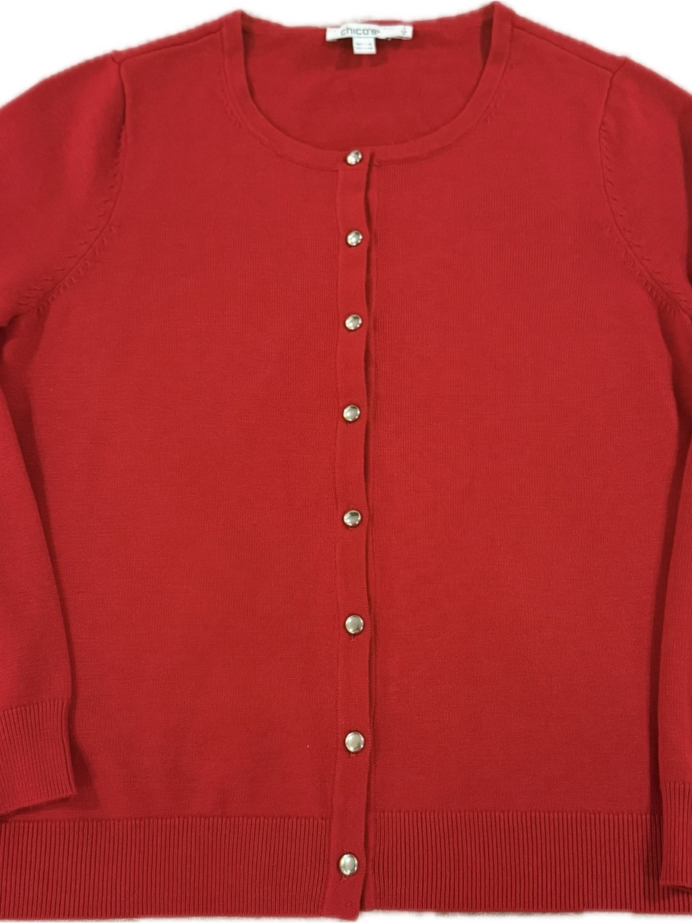Chico's Red Button-Front Crewneck Cardigan